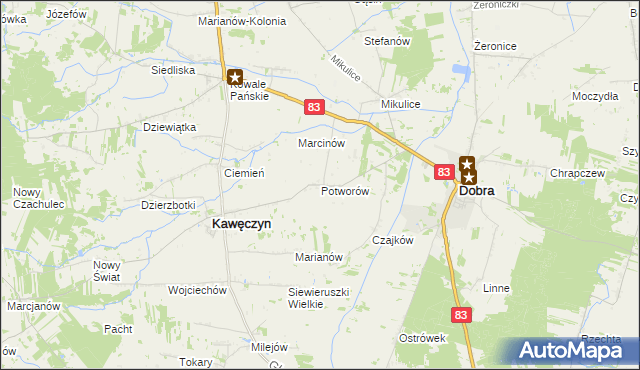 mapa Potworów gmina Dobra, Potworów gmina Dobra na mapie Targeo