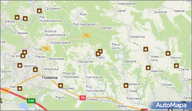 mapa Psary gmina Trzebinia, Psary gmina Trzebinia na mapie Targeo