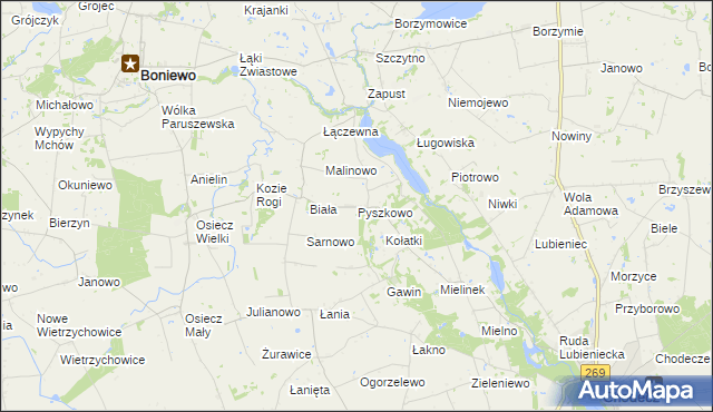 mapa Pyszkowo, Pyszkowo na mapie Targeo