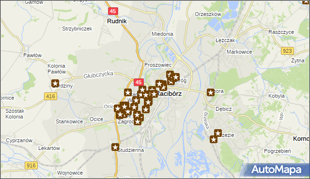 mapa Racibórz, Racibórz na mapie Targeo