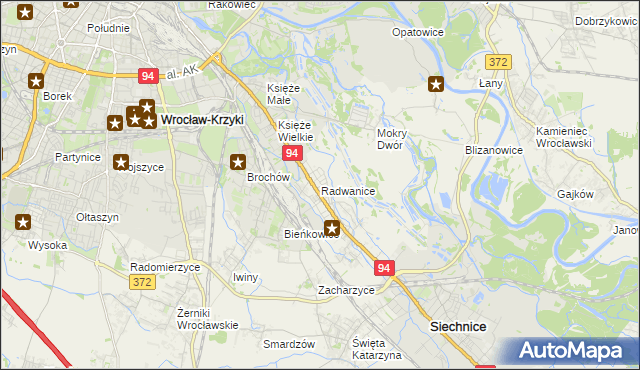 mapa Radwanice gmina Siechnice, Radwanice gmina Siechnice na mapie Targeo