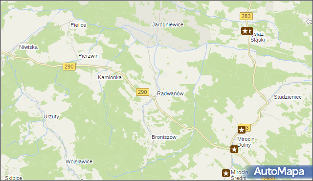 mapa Radwanów gmina Kożuchów, Radwanów gmina Kożuchów na mapie Targeo