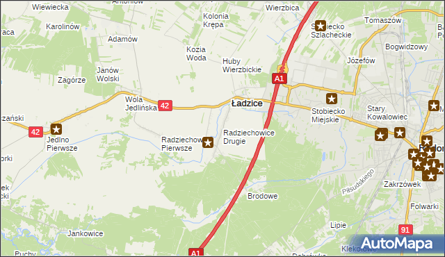 mapa Radziechowice Drugie, Radziechowice Drugie na mapie Targeo