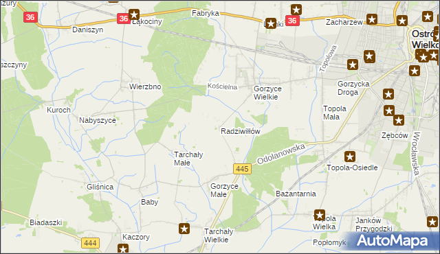 mapa Radziwiłłów gmina Ostrów Wielkopolski, Radziwiłłów gmina Ostrów Wielkopolski na mapie Targeo