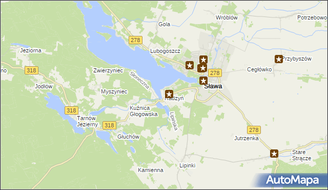 mapa Radzyń gmina Sława, Radzyń gmina Sława na mapie Targeo