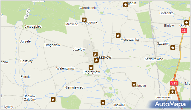 mapa Raszków powiat ostrowski, Raszków powiat ostrowski na mapie Targeo