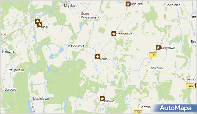 mapa Redło gmina Osina, Redło gmina Osina na mapie Targeo