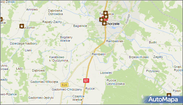mapa Rembielin gmina Chorzele, Rembielin gmina Chorzele na mapie Targeo