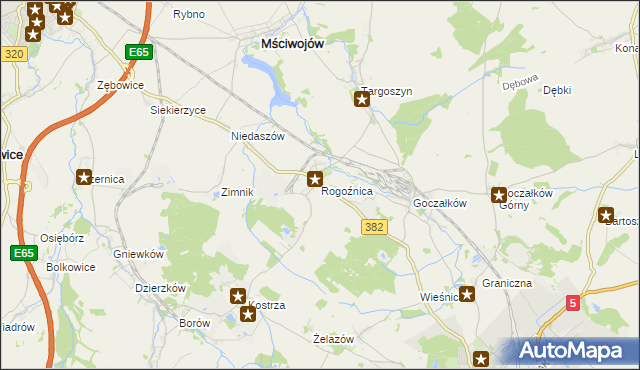 mapa Rogoźnica gmina Strzegom, Rogoźnica gmina Strzegom na mapie Targeo