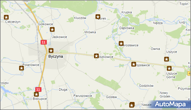 mapa Roszkowice gmina Byczyna, Roszkowice gmina Byczyna na mapie Targeo