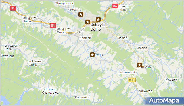 mapa Równia gmina Ustrzyki Dolne, Równia gmina Ustrzyki Dolne na mapie Targeo