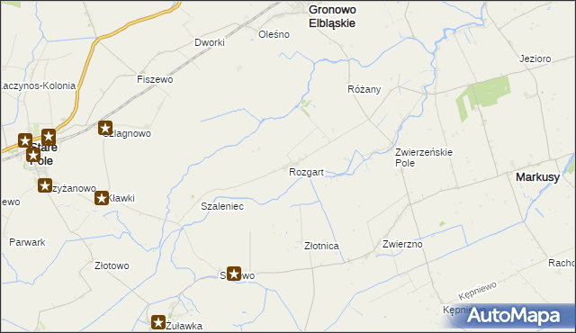 mapa Rozgart gmina Gronowo Elbląskie, Rozgart gmina Gronowo Elbląskie na mapie Targeo