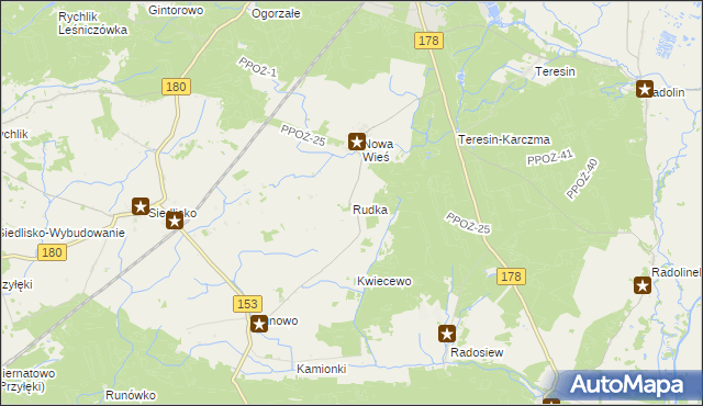 mapa Rudka gmina Trzcianka, Rudka gmina Trzcianka na mapie Targeo