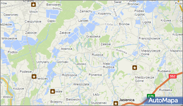mapa Rudzica gmina Jasienica, Rudzica gmina Jasienica na mapie Targeo