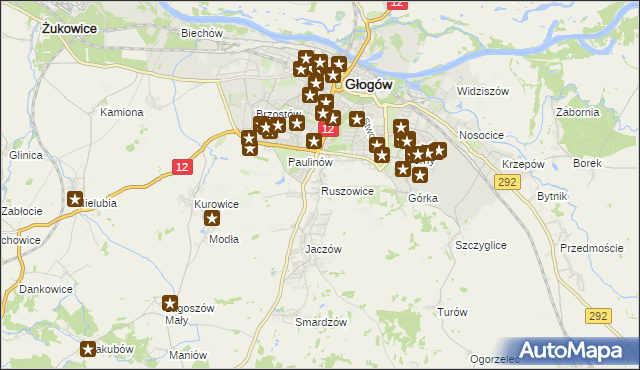 mapa Ruszowice gmina Głogów, Ruszowice gmina Głogów na mapie Targeo