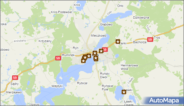 mapa Ryn powiat giżycki, Ryn powiat giżycki na mapie Targeo