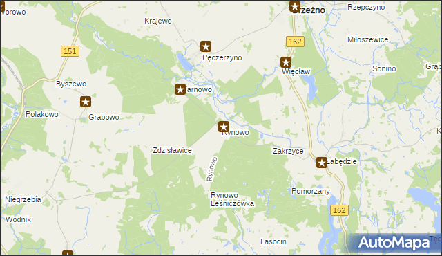 mapa Rynowo gmina Łobez, Rynowo gmina Łobez na mapie Targeo