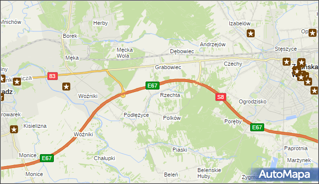 mapa Rzechta gmina Sieradz, Rzechta gmina Sieradz na mapie Targeo