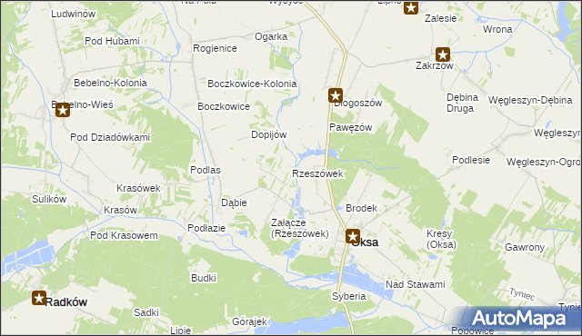 mapa Rzeszówek gmina Oksa, Rzeszówek gmina Oksa na mapie Targeo