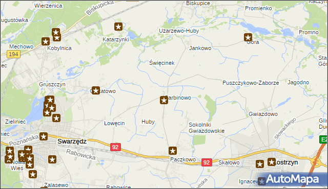 mapa Sarbinowo gmina Swarzędz, Sarbinowo gmina Swarzędz na mapie Targeo