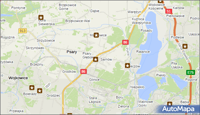 mapa Sarnów gmina Psary, Sarnów gmina Psary na mapie Targeo
