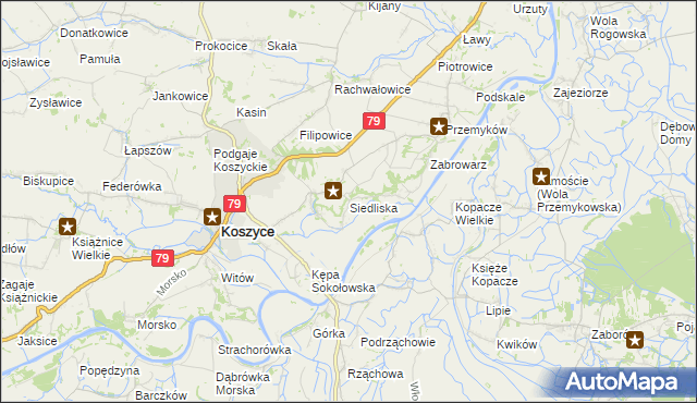 mapa Siedliska gmina Koszyce, Siedliska gmina Koszyce na mapie Targeo