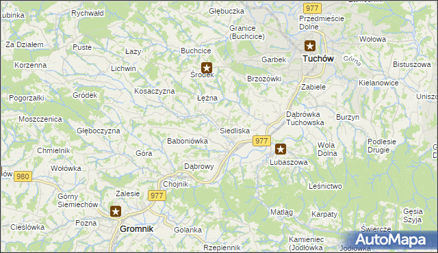 mapa Siedliska gmina Tuchów, Siedliska gmina Tuchów na mapie Targeo