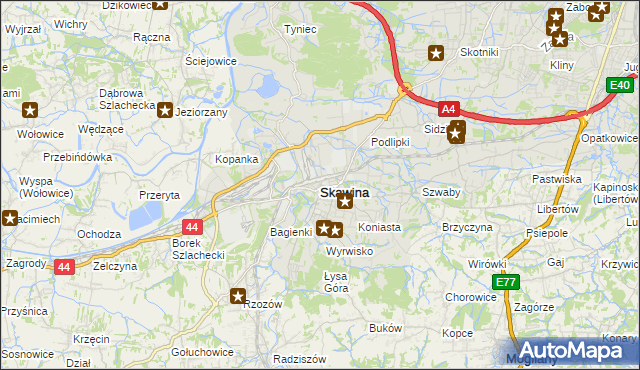 mapa Skawina, Skawina na mapie Targeo
