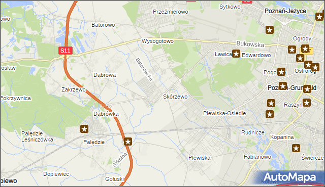 mapa Skórzewo gmina Dopiewo, Skórzewo gmina Dopiewo na mapie Targeo