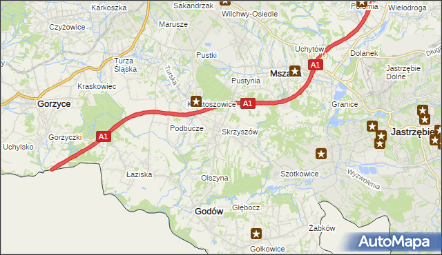 mapa Skrzyszów gmina Godów, Skrzyszów gmina Godów na mapie Targeo