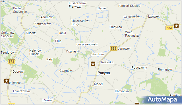 mapa Słomków gmina Pacyna, Słomków gmina Pacyna na mapie Targeo