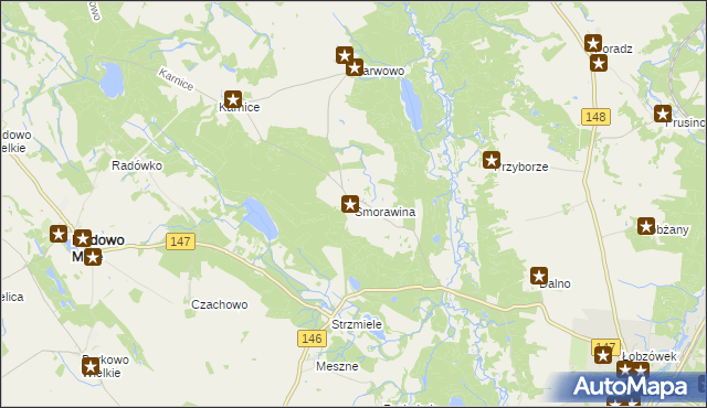 mapa Smorawina, Smorawina na mapie Targeo