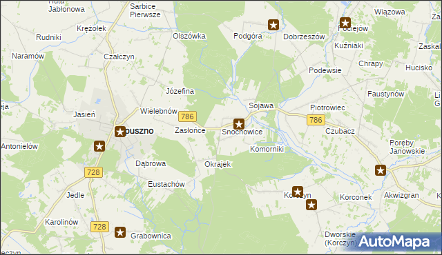 mapa Snochowice, Snochowice na mapie Targeo