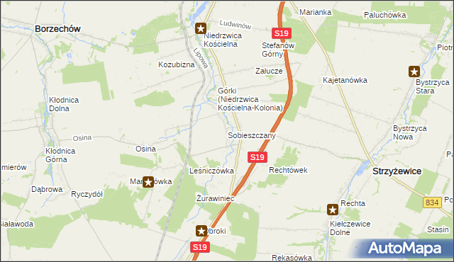 mapa Sobieszczany, Sobieszczany na mapie Targeo