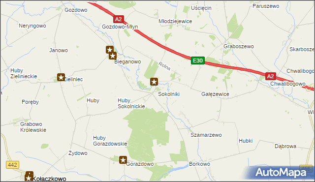 mapa Sokolniki gmina Kołaczkowo, Sokolniki gmina Kołaczkowo na mapie Targeo
