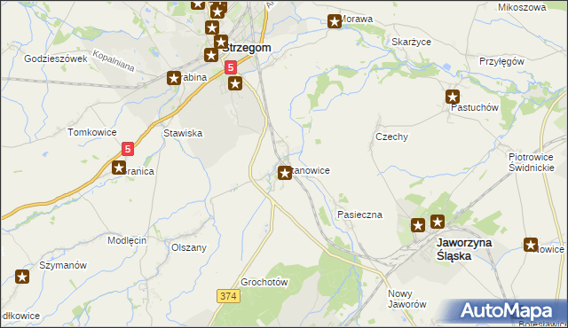 mapa Stanowice gmina Strzegom, Stanowice gmina Strzegom na mapie Targeo