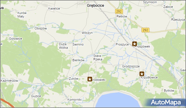 mapa Stara Rzeka gmina Grębocice, Stara Rzeka gmina Grębocice na mapie Targeo
