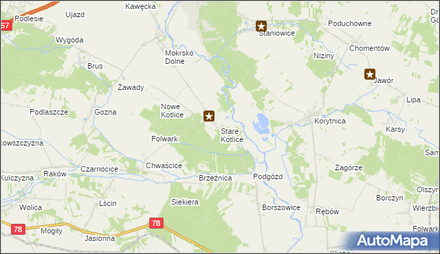 mapa Stare Kotlice, Stare Kotlice na mapie Targeo