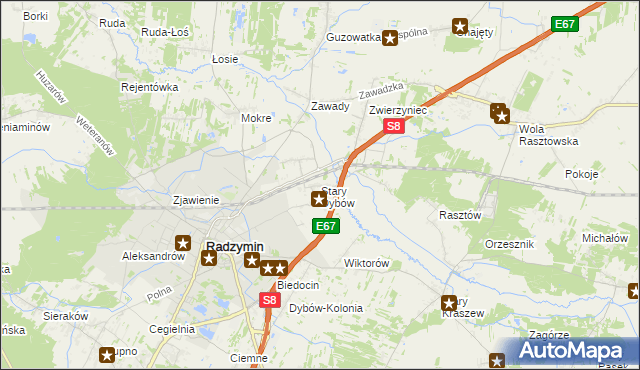 mapa Stary Dybów, Stary Dybów na mapie Targeo