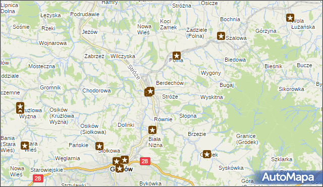 mapa Stróże gmina Grybów, Stróże gmina Grybów na mapie Targeo
