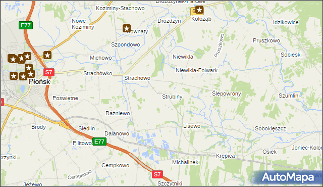 mapa Strubiny gmina Płońsk, Strubiny gmina Płońsk na mapie Targeo