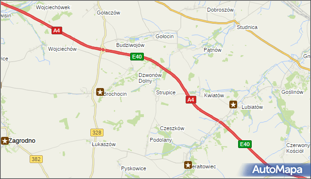 mapa Strupice gmina Chojnów, Strupice gmina Chojnów na mapie Targeo