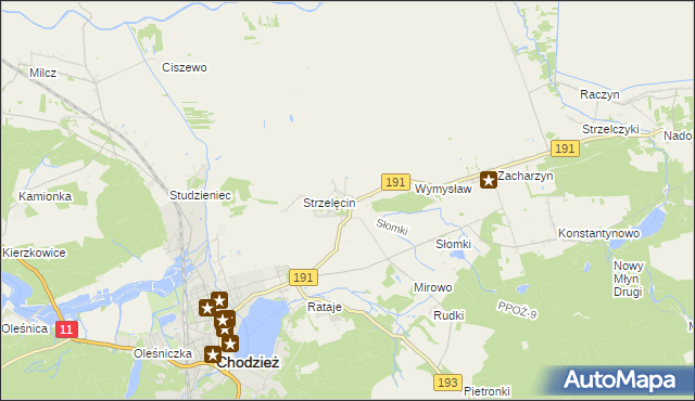 mapa Strzelce gmina Chodzież, Strzelce gmina Chodzież na mapie Targeo