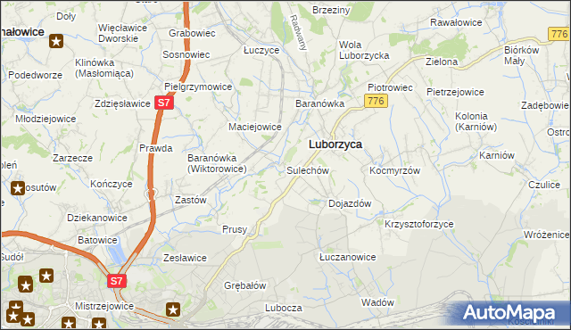 mapa Sulechów gmina Kocmyrzów-Luborzyca, Sulechów gmina Kocmyrzów-Luborzyca na mapie Targeo
