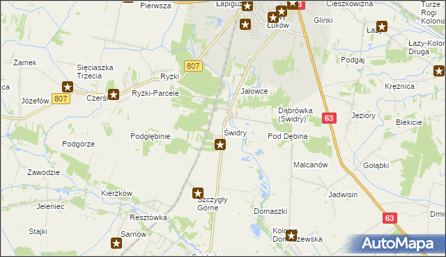 mapa Świdry gmina Łuków, Świdry gmina Łuków na mapie Targeo