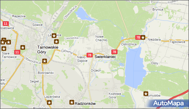 mapa Świerklaniec, Świerklaniec na mapie Targeo