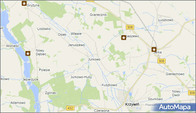 mapa Świniec gmina Krzywiń, Świniec gmina Krzywiń na mapie Targeo