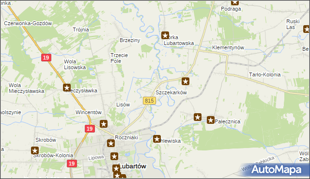 mapa Szczekarków gmina Lubartów, Szczekarków gmina Lubartów na mapie Targeo