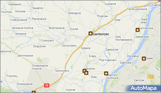 mapa Szewce gmina Samborzec, Szewce gmina Samborzec na mapie Targeo