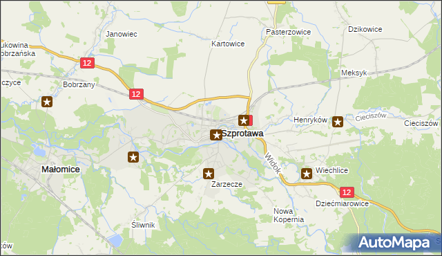 mapa Szprotawa, Szprotawa na mapie Targeo